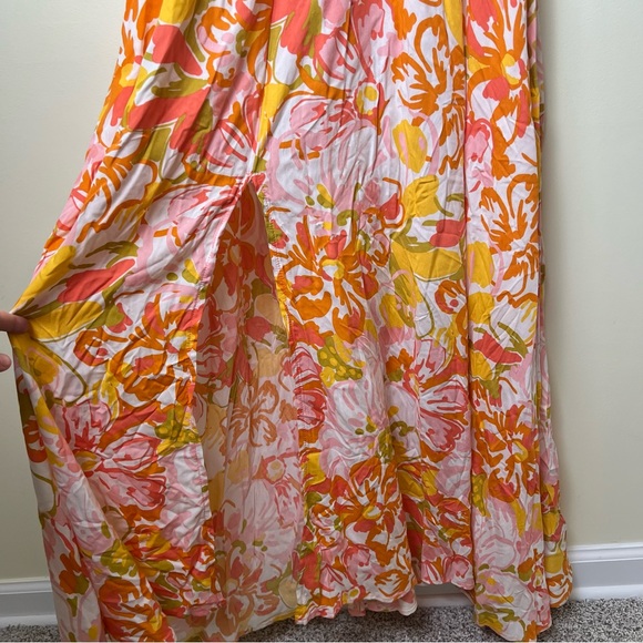 Abel The Label Anthropologie Smocked Waist Floral Halter Maxi Dress Orange Large - Picture 4 of 10